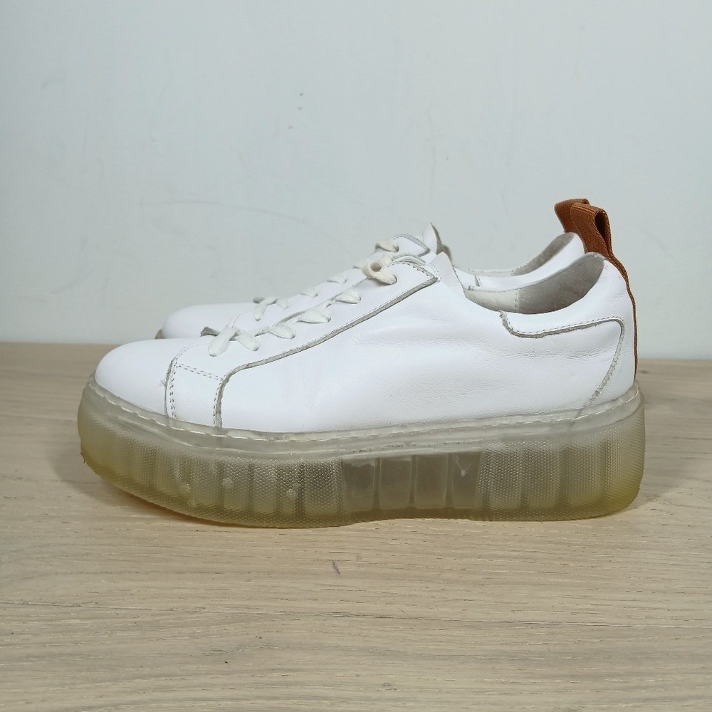 42 Gold White Leather Platform Sneakers with Translucent‎ Chunky Sole